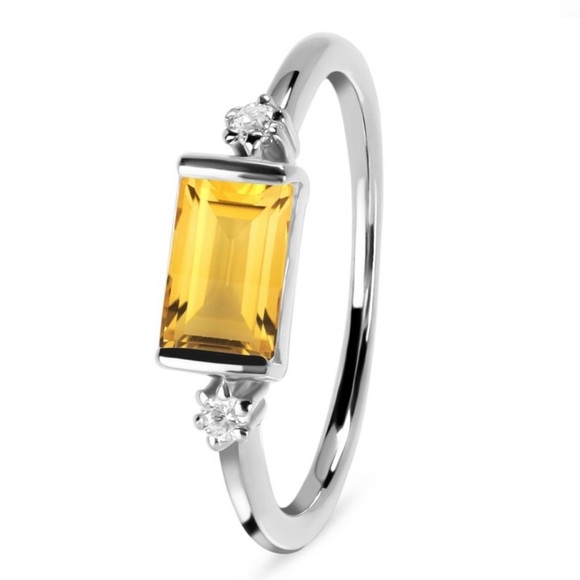 Natural Citrine and White Topaz Emerald Cut Sterling Silver Ring - Picture 3 of 3